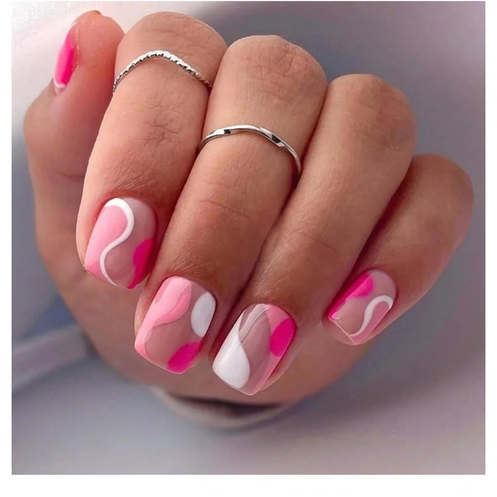 6 Packs (144 Pcs) Press on Nails Medium Square Acrylic Shiny Glitter False Nails